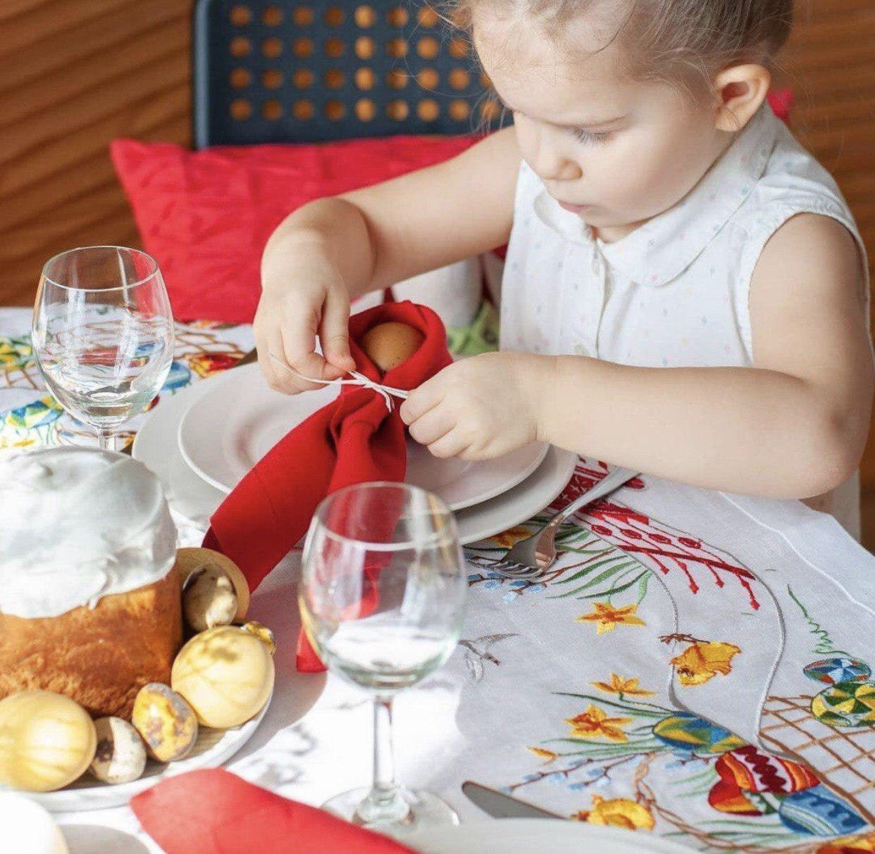 White Ukrainian Embroidered Easter Tablecloth