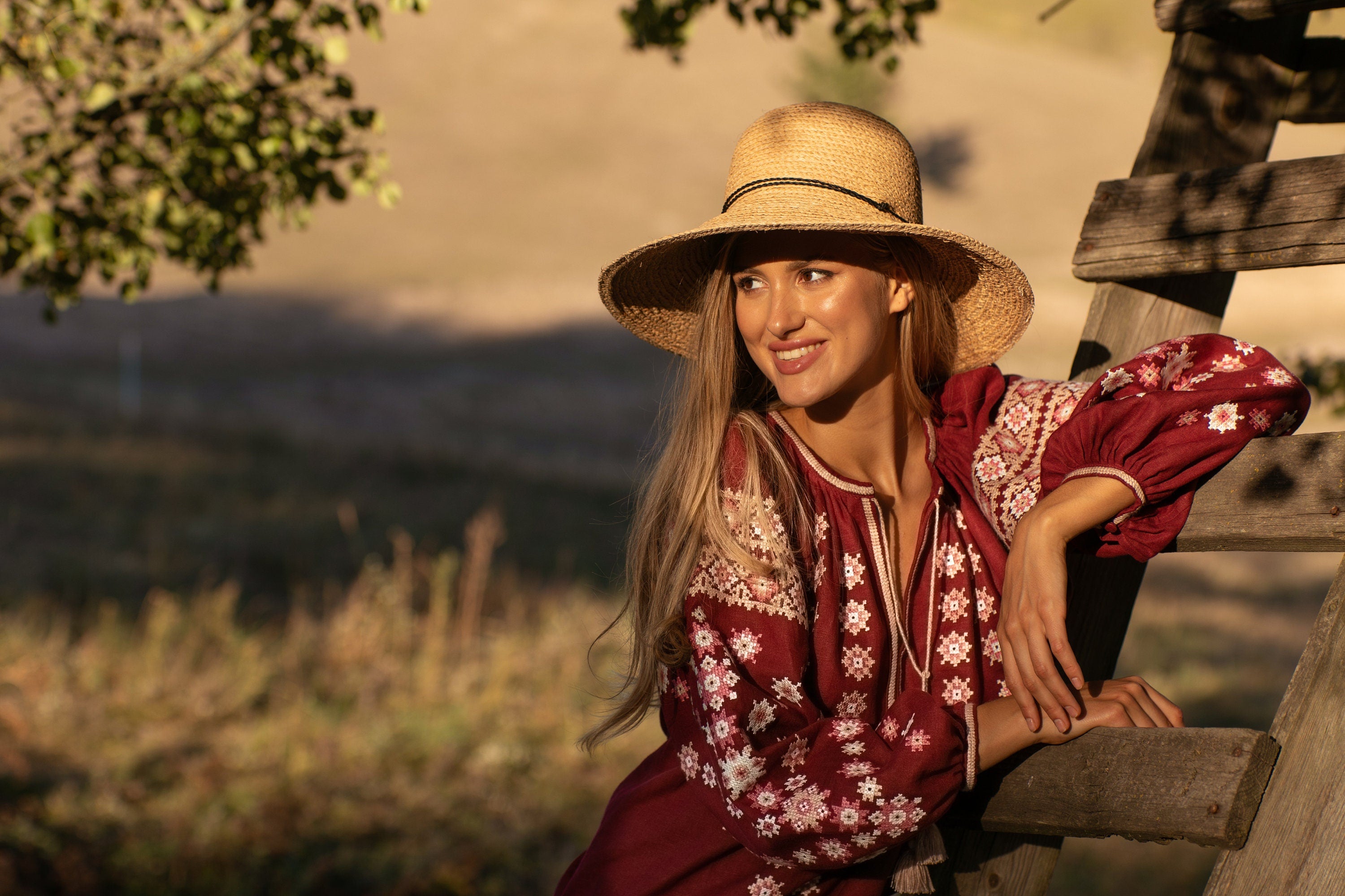 Red Linen Ukrainian Vyshyvanka Blouse - Embroidered Women's Top