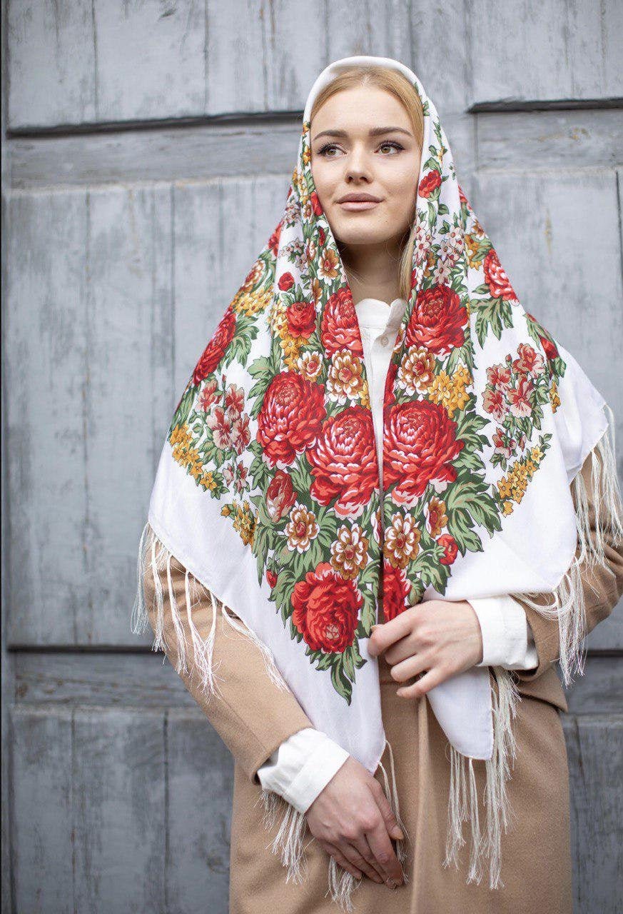 Ukrainian 80% Wool Shawl - Traditional Floral Scarf for Women