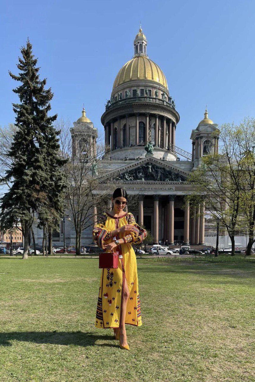 Yellow Embroidered Ukrainian Vyshyvanka Linen Dress - Boho Style