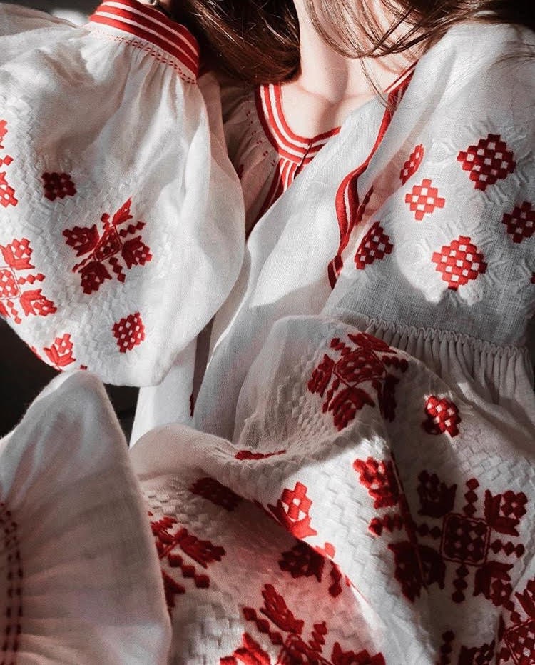 White Embroidered Ukrainian Linen Vyshyvanka Blouse - Boho Folk Style