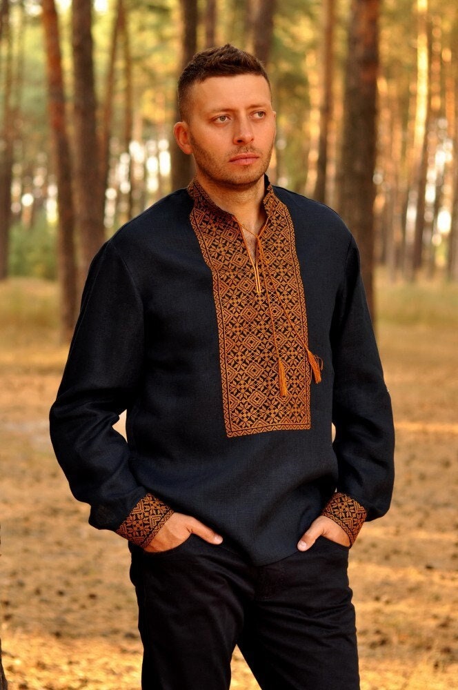 Men's Ukrainian Vyshyvanka Linen Embroidered Shirt for Easter