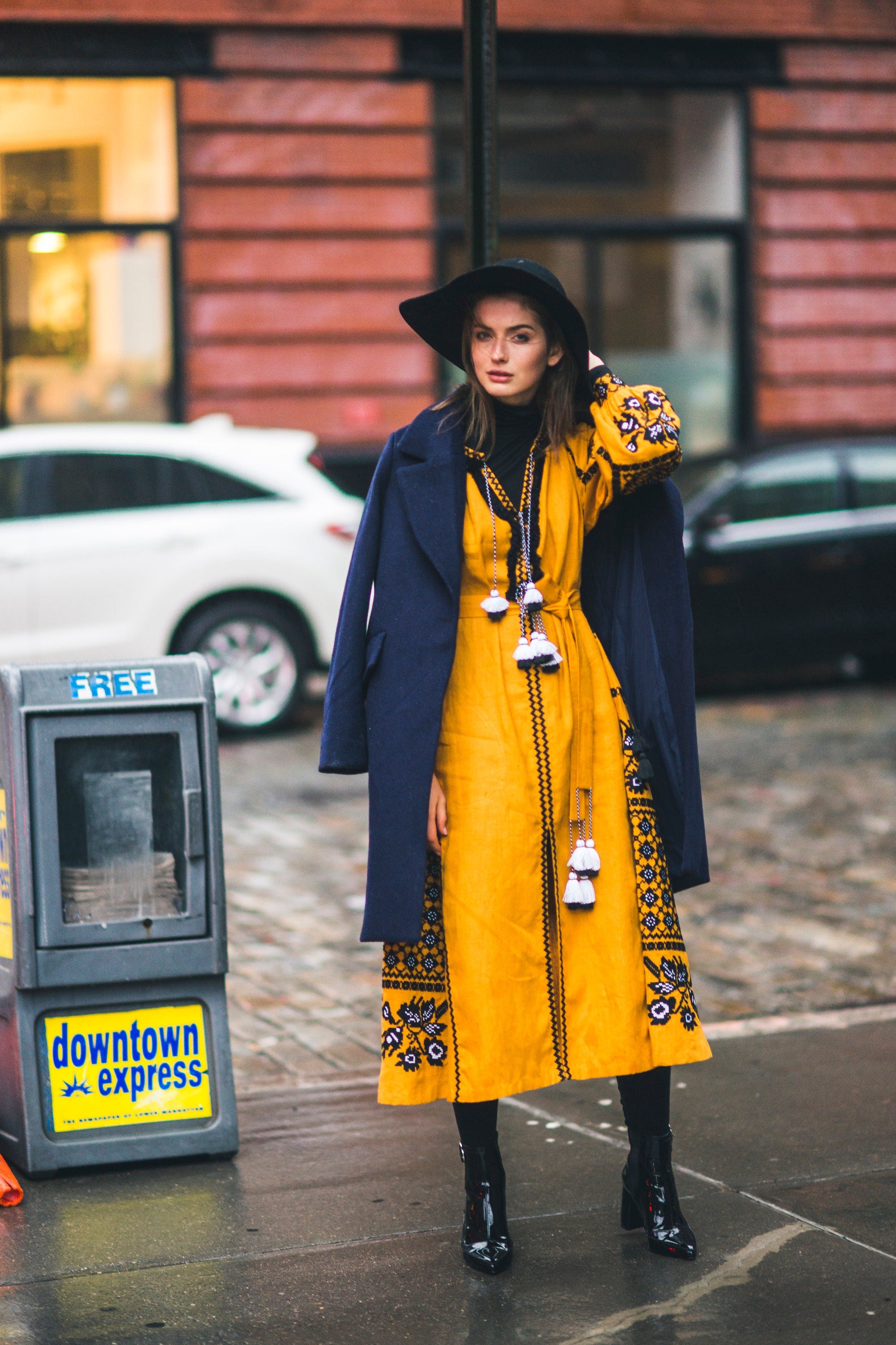 Yellow Ukrainian Embroidered Linen Dress - Ethnic Vyshyvanka Boho Style