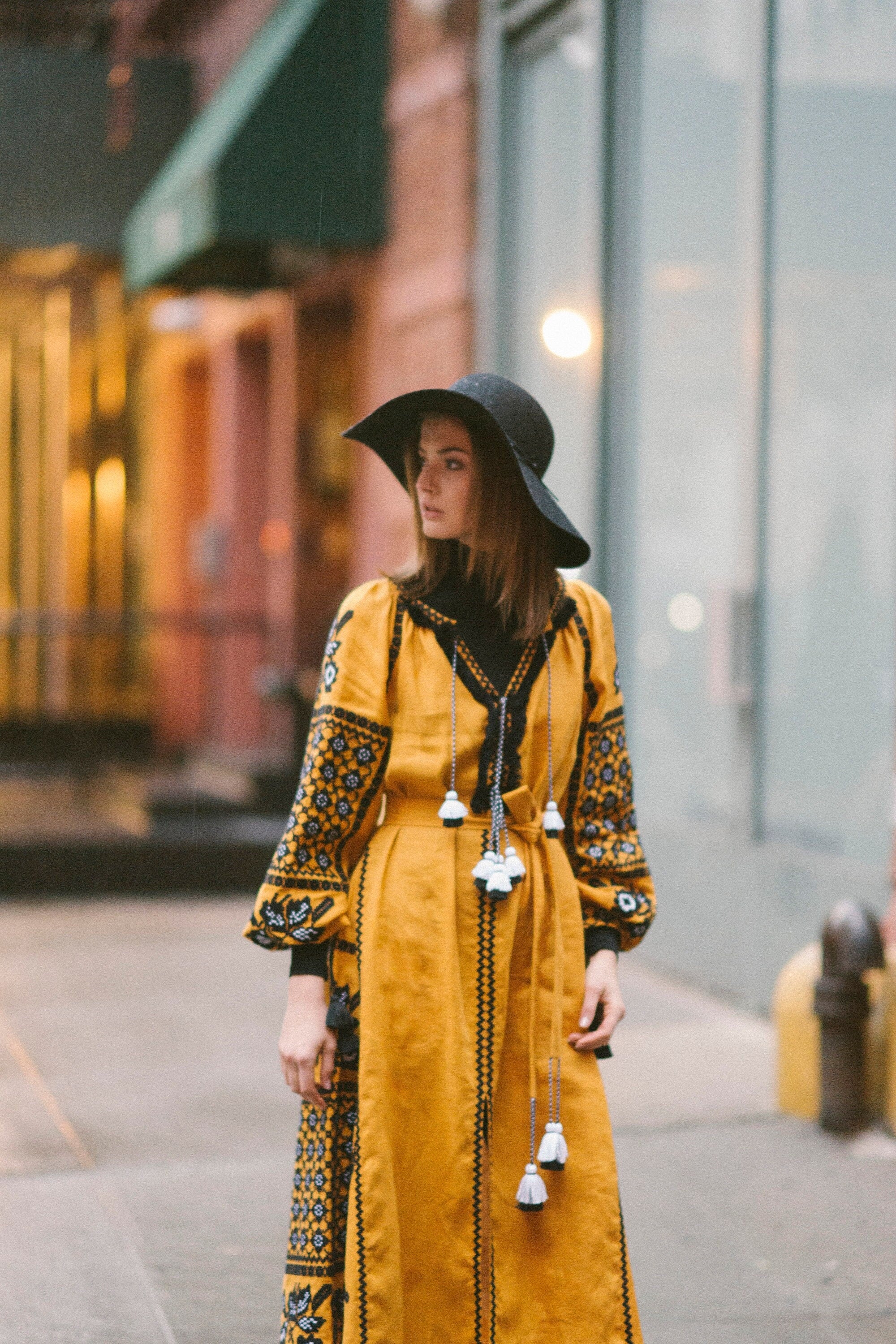 Yellow Ukrainian Embroidered Linen Dress - Ethnic Vyshyvanka Boho Style