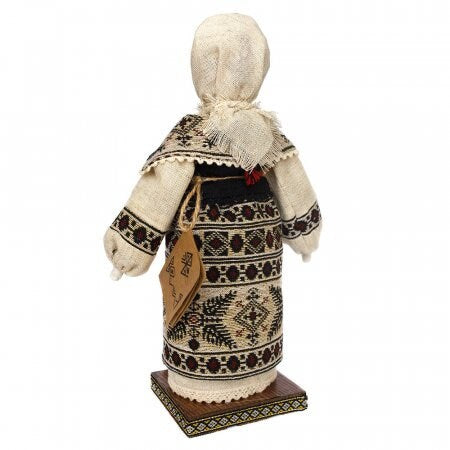 Handmade Motanka Doll with Wooden Stand - Ukrainian Princess Doll in Embroidered Dress