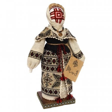 Handmade Motanka Doll with Wooden Stand - Ukrainian Princess Doll in Embroidered Dress