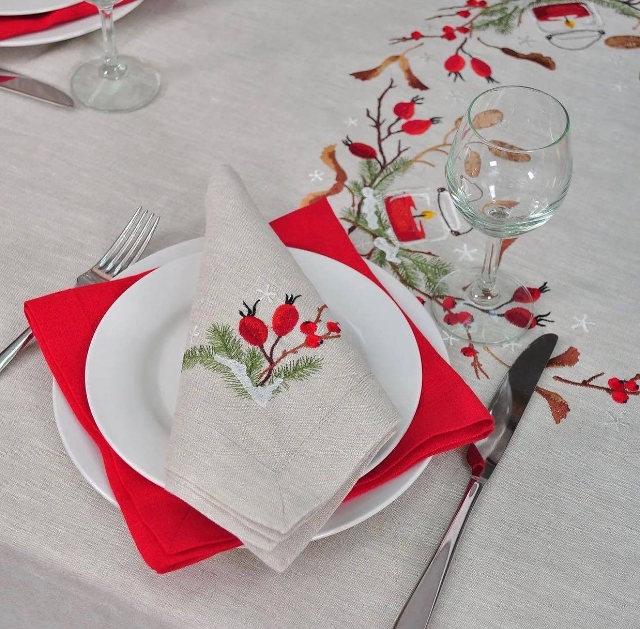 Embroidered Ukrainian Linen Tablecloth 65x65 cm