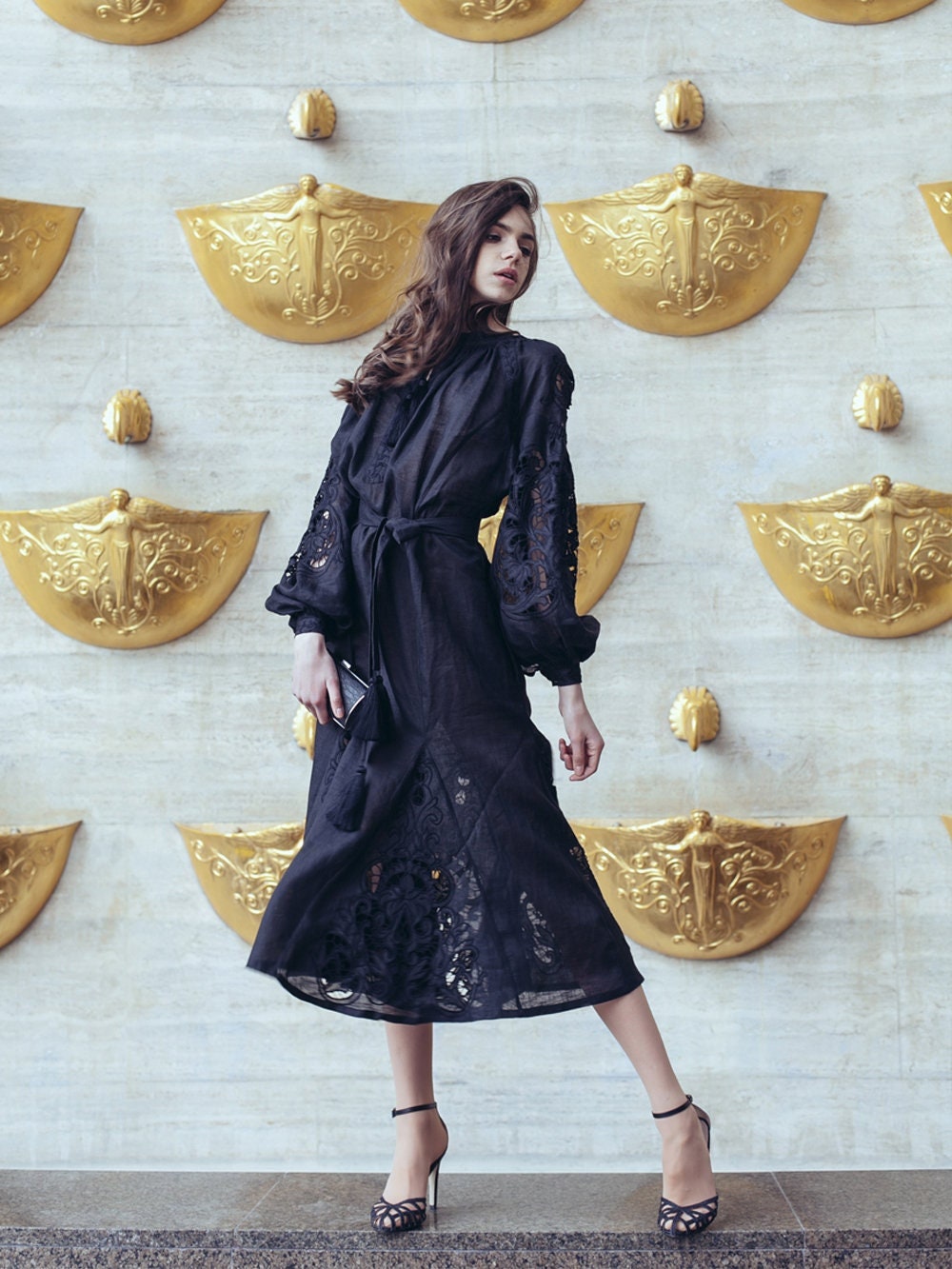 Ukrainian Embroidered Vyshyvanka Black Dress - Boho Style