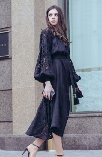 Ukrainian Embroidered Vyshyvanka Black Dress - Boho Style