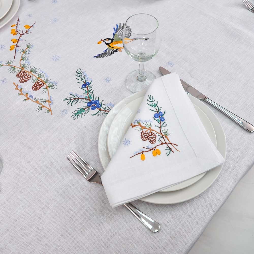 Embroidered Ukrainian Napkins - First Snow Design, 40x40 CM