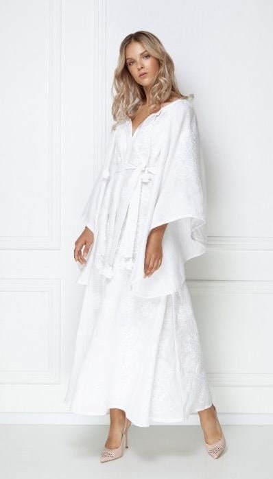 Ukrainian Embroidered Linen Boho Dress for Women