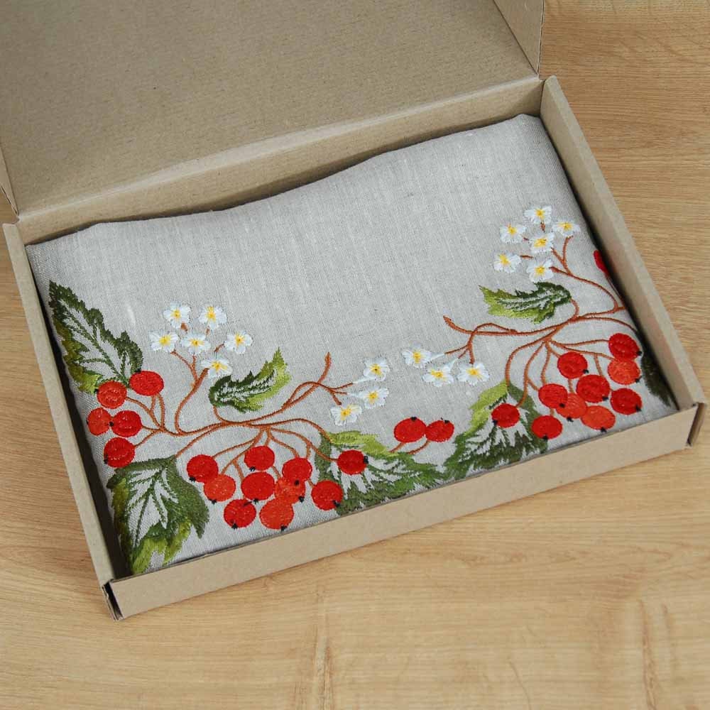 Kalyna Embroidered Tablecloth 90x40 cm - Ukrainian Linen Runner for Easter & Mother's Day