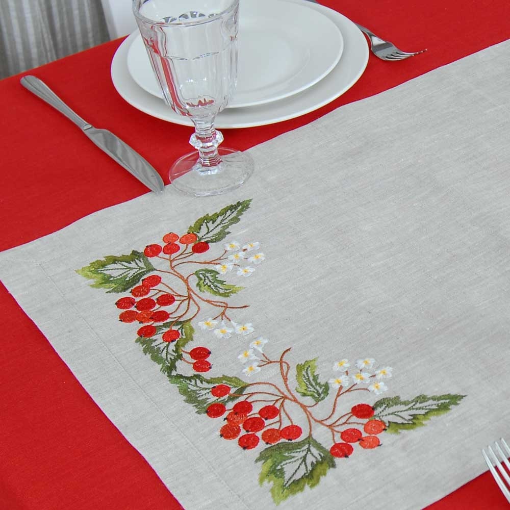 Kalyna Embroidered Tablecloth 90x40 cm - Ukrainian Linen Runner for Easter & Mother's Day