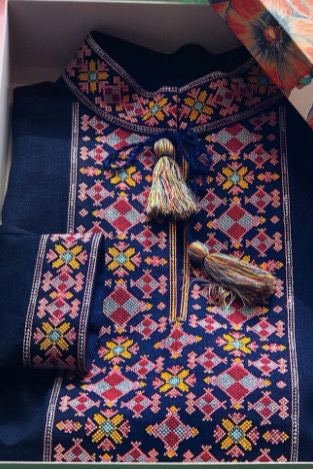 Men's Blue Linen Embroidered Ukrainian Vyshyvanka Shirt