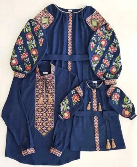 Men's Blue Linen Embroidered Ukrainian Vyshyvanka Shirt