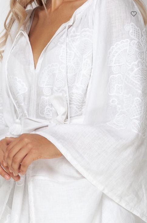 Ukrainian Embroidered Linen Boho Dress for Women