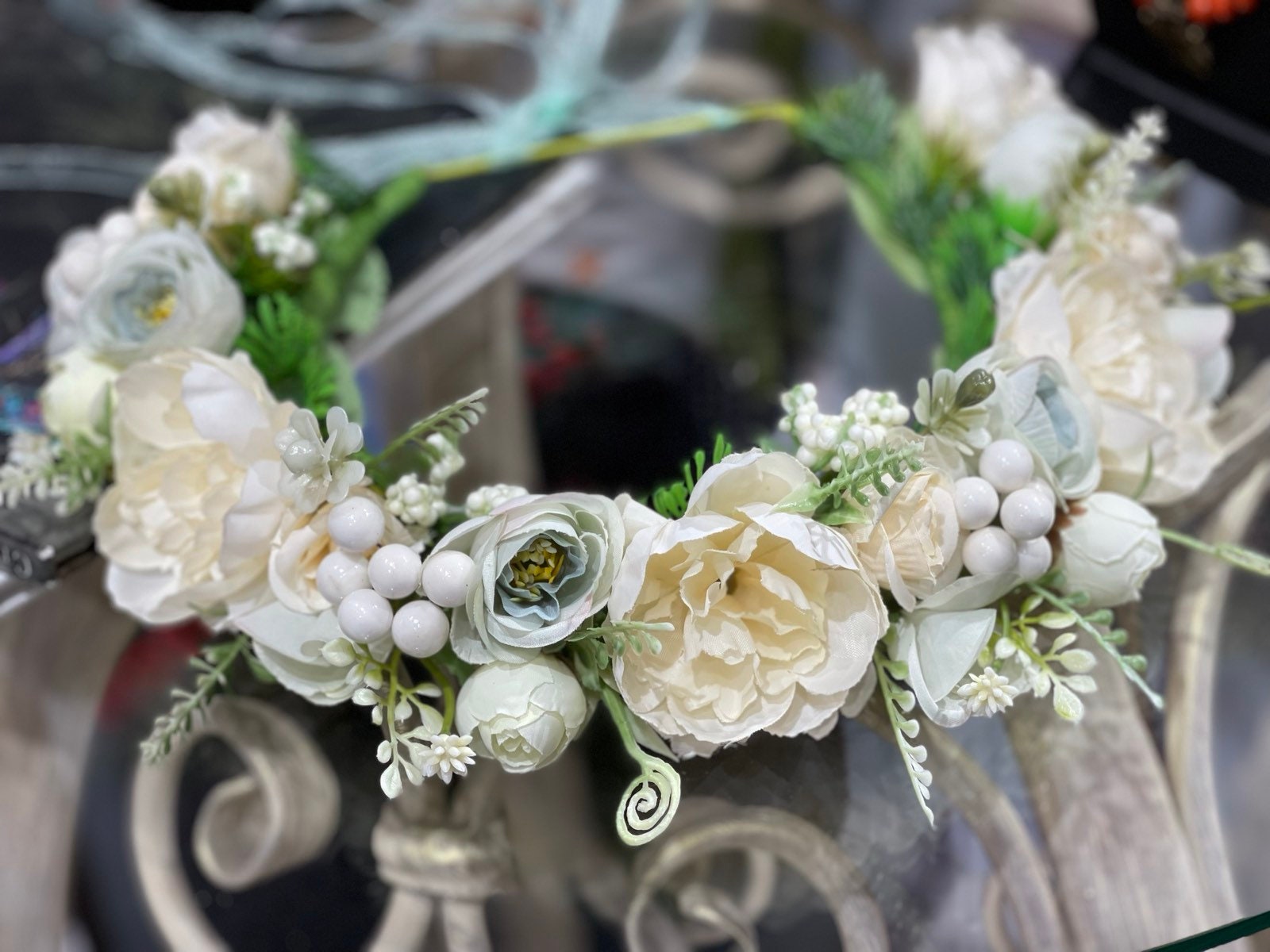 White Flower Crown - Boho Bridal Halo Headband & Hair Wreath for Romantic Weddings - Ukraine Seller