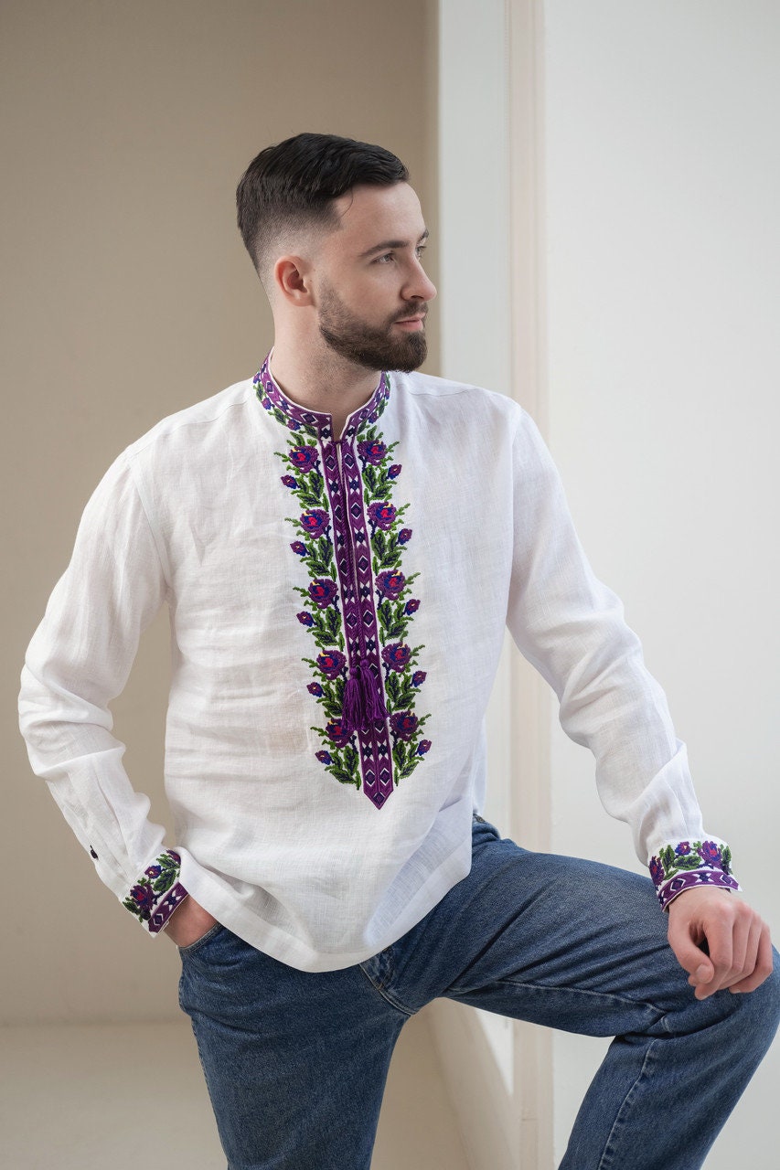 White Stylish Ukrainian Vyshyvanka Shirt for Men - Embroidered Traditional Wear