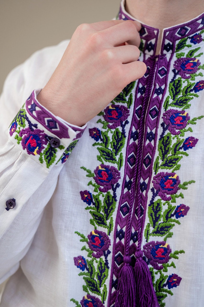 White Stylish Ukrainian Vyshyvanka Shirt for Men - Embroidered Traditional Wear