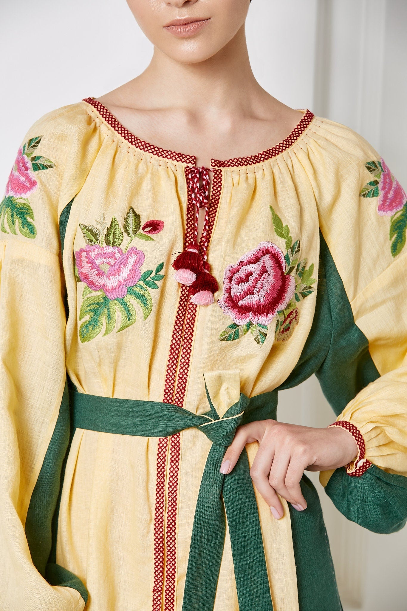 Ukrainian Embroidered Vyshyvanka Linen Boho Dress for Women