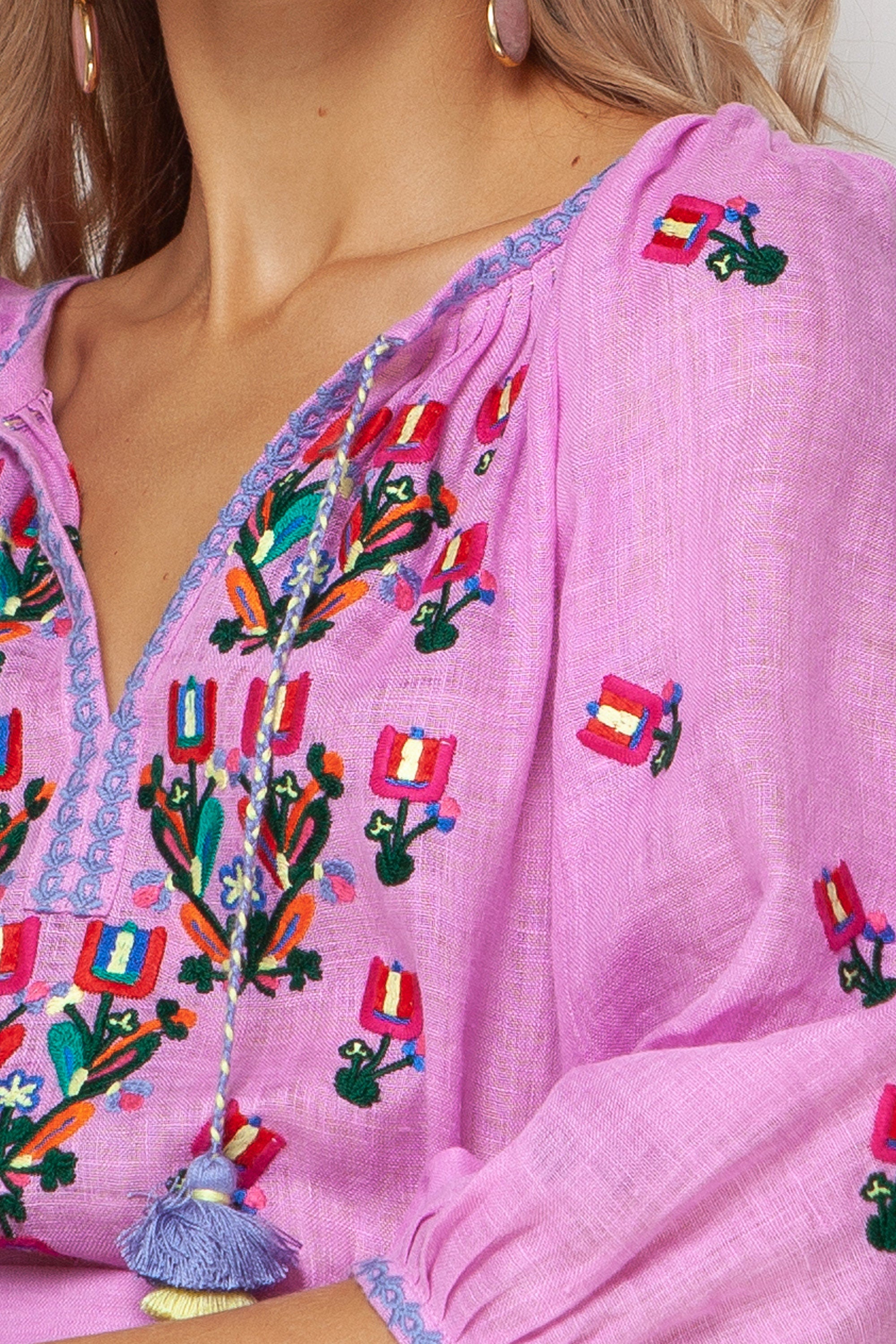 Pink Ukrainian Embroidered Vyshyvanka Boho Dress