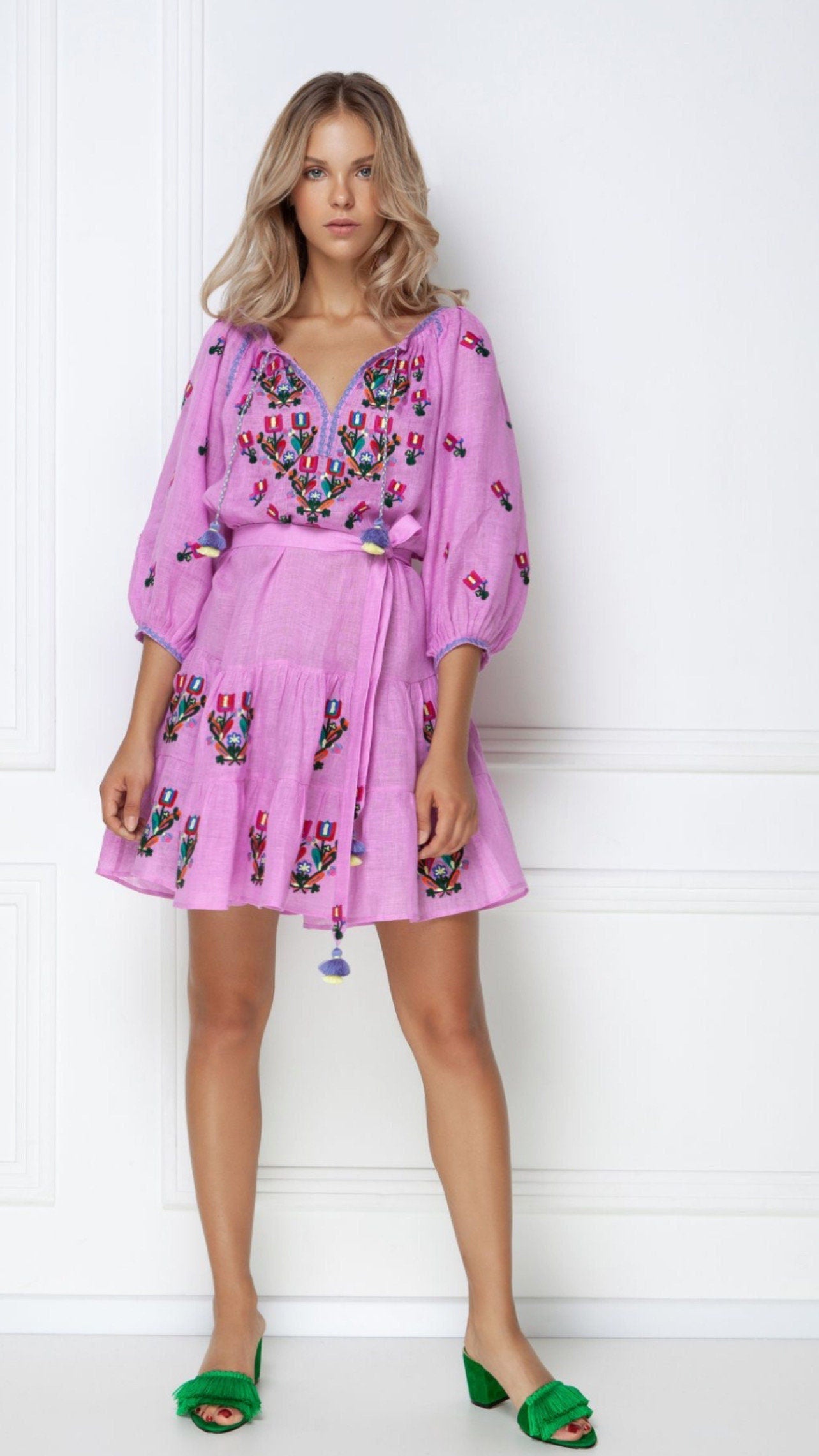 Pink Ukrainian Embroidered Vyshyvanka Boho Dress