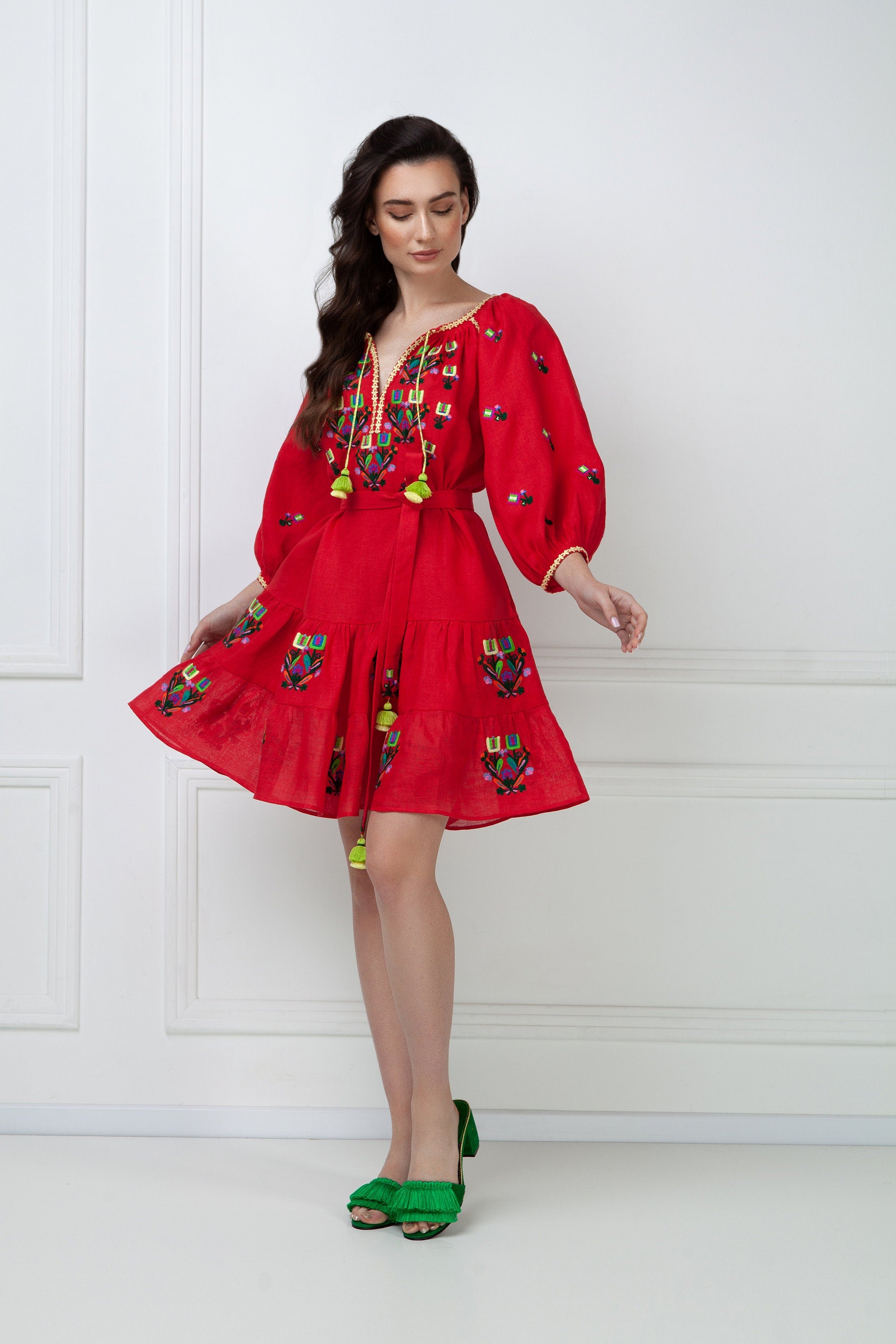 Embroidered Linen Mexican & Ukrainian Boho Dress - Mother's Day Style