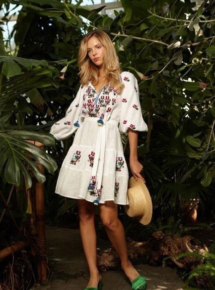 Embroidered Linen Mexican & Ukrainian Boho Dress - Mother's Day Style