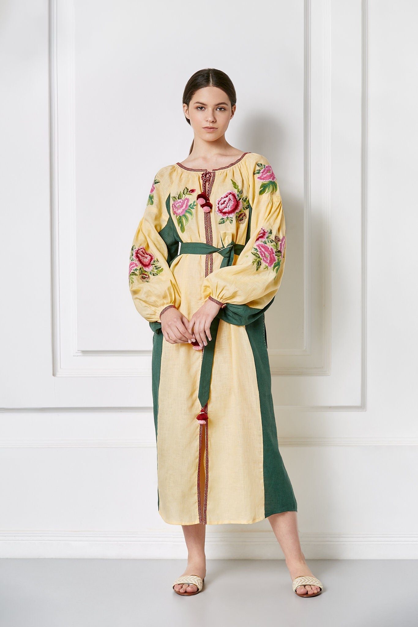 Ukrainian Embroidered Vyshyvanka Linen Boho Dress for Women