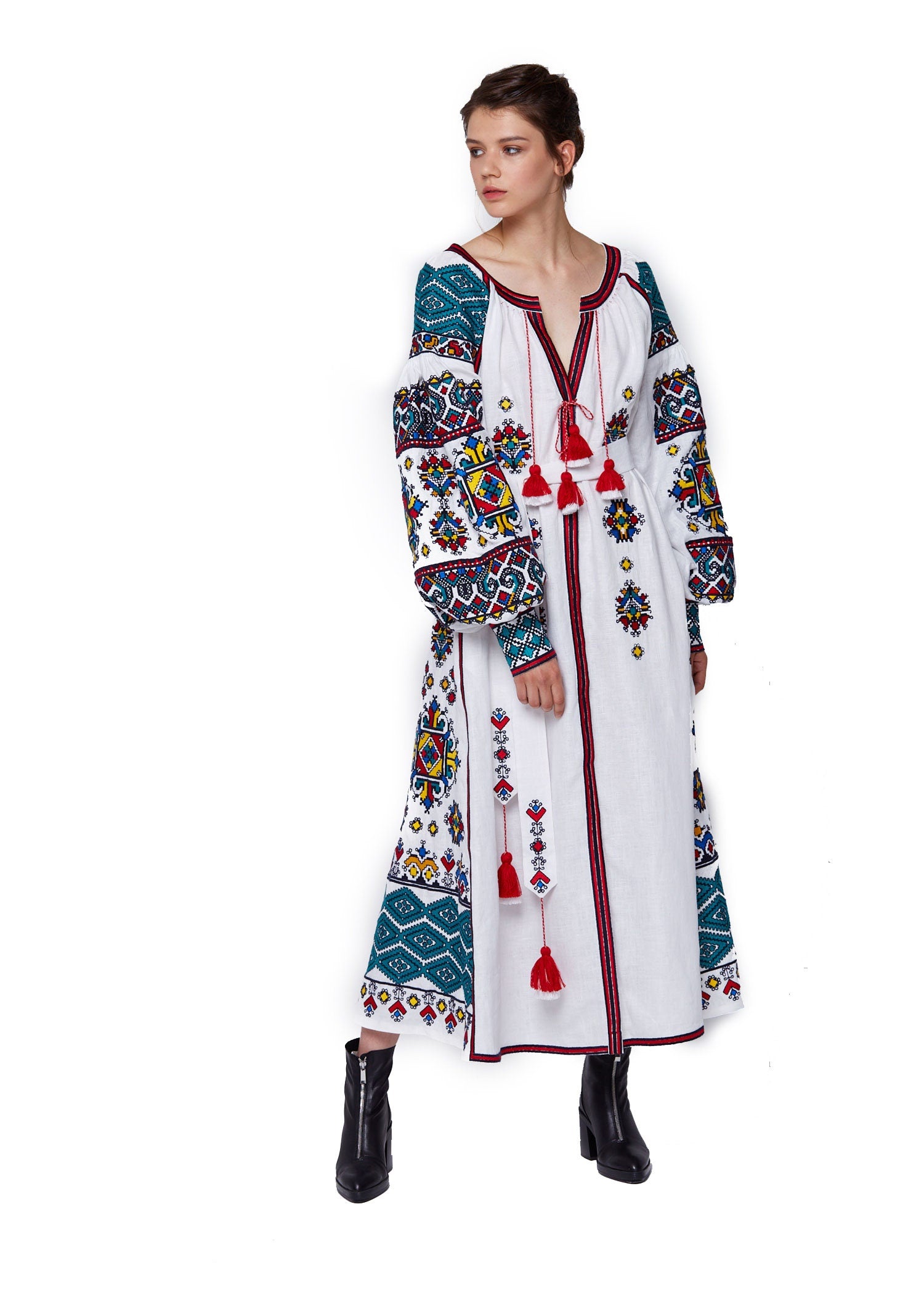 Ukrainian Vyshyvanka Linen Dress - Embroidered Women’s Dress for Christmas