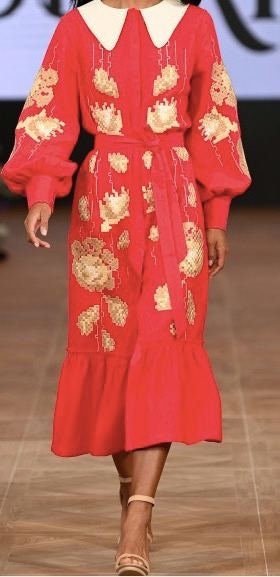 RED Linen Wedding Dress | Ukrainian Vyshyvanka Boho Style