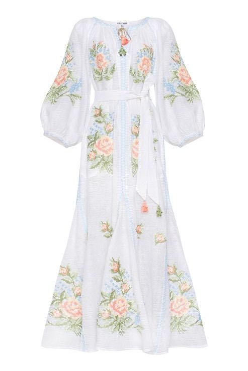 White Ukrainian Embroidered Linen Dress - Stylish Boho for Women and Girls