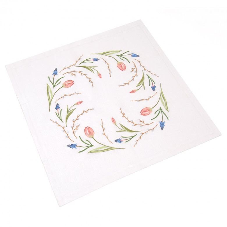 Tablecloth "TULIPS" 65*65СМ, Embroidered White Ukrainian Embroidered Easter Gift for Mom Ukraine seller MOTHERS DAY