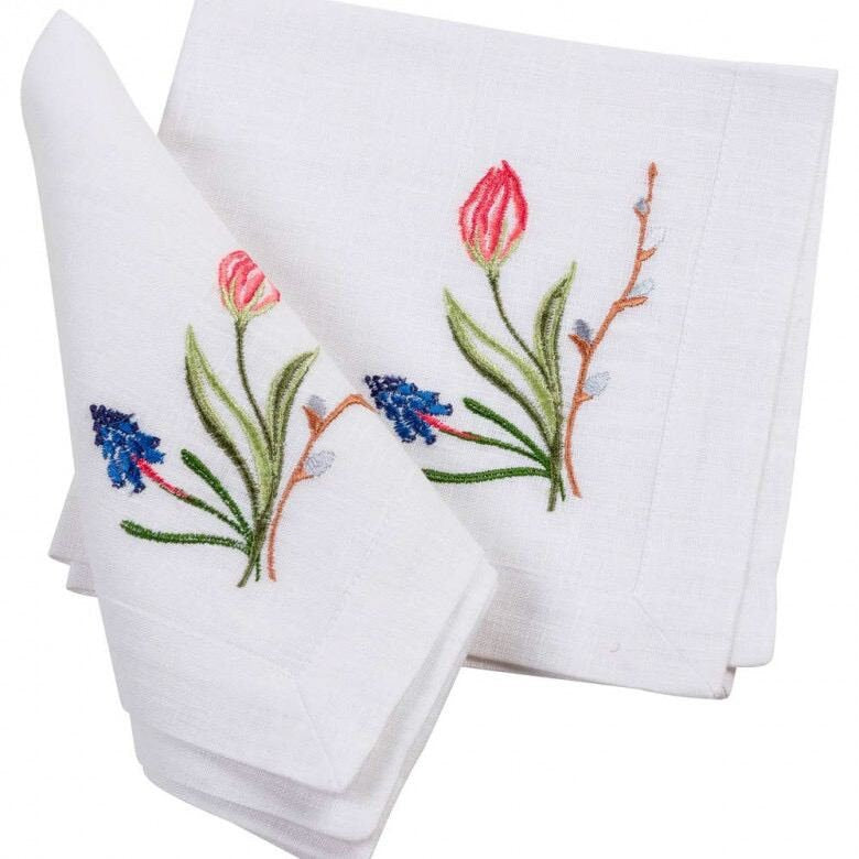 Set 8Napkins "TULIPS" 40* 40 СМ, Embroidered White Tablecloth. Ukrainian Embroidered Tablecloth.Gift for MomUkraine sellerMOTHERS DAY