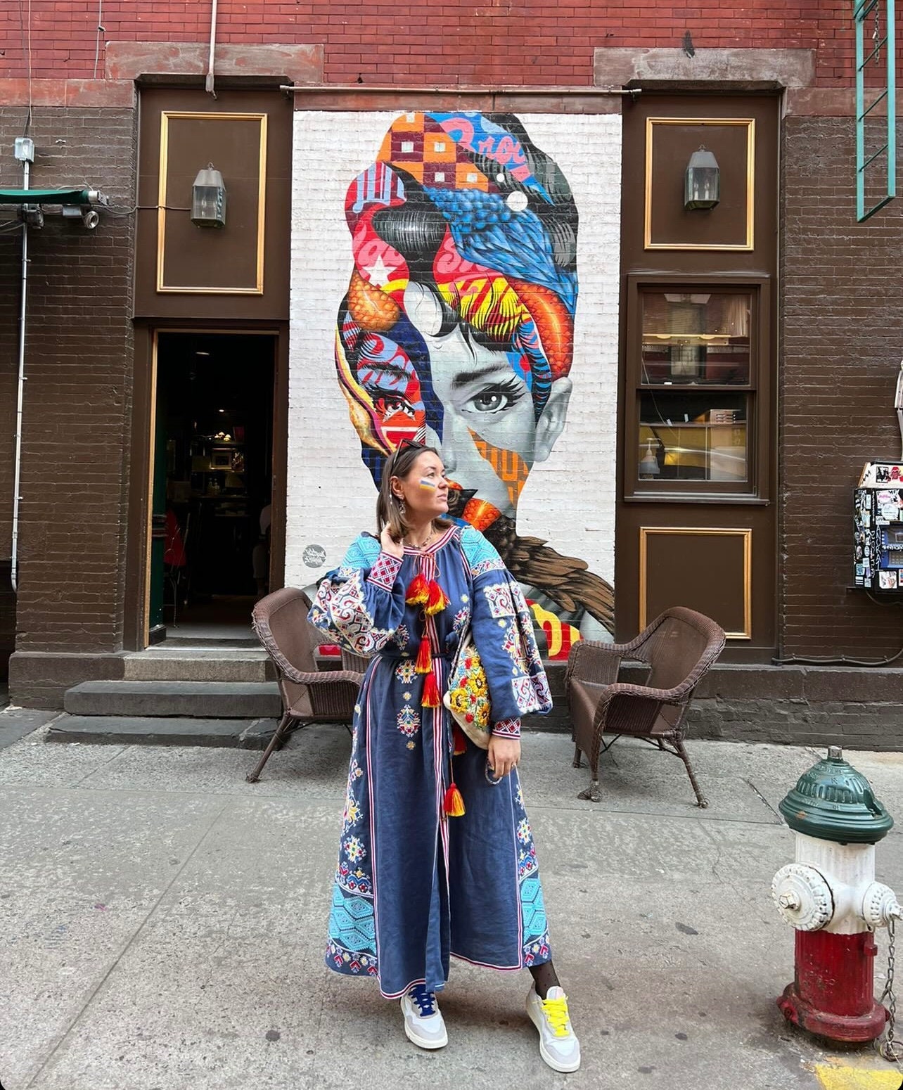 Ukrainian Embroidered Blue Boho Linen Dress for Women