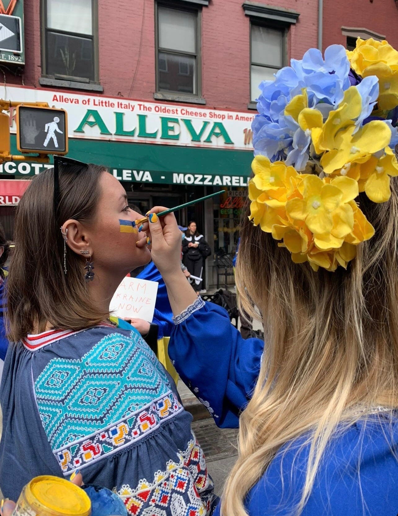 Ukrainian Embroidered Blue Boho Linen Dress for Women