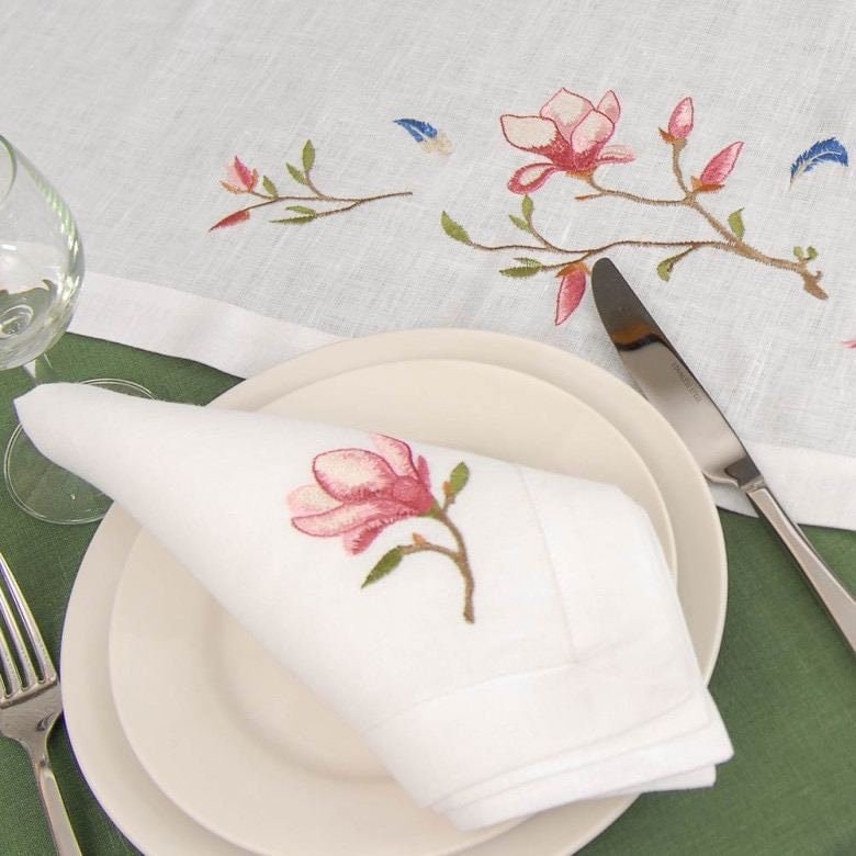 Set 8 Napkins Magnolia 40*40 СМ. Embroidered Tablecloth. Ukrainian Embroidered Tablecloth. Gift for Mother, Christmas Linen Napkins,