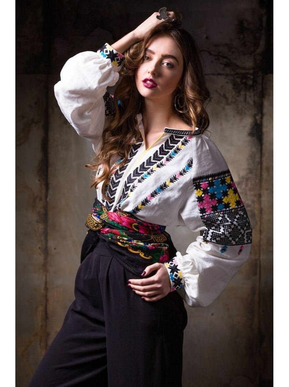 White Linen Embroidered Ukrainian Vyshyvanka Blouse - Perfect for Women and Girls