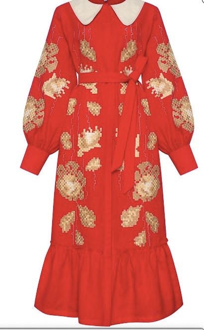 RED Linen Wedding Dress | Ukrainian Vyshyvanka Boho Style