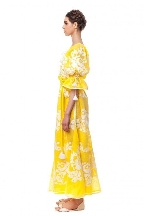 Yellow Linen Ukrainian Vyshyvanka Wedding Dress - Boho Style
