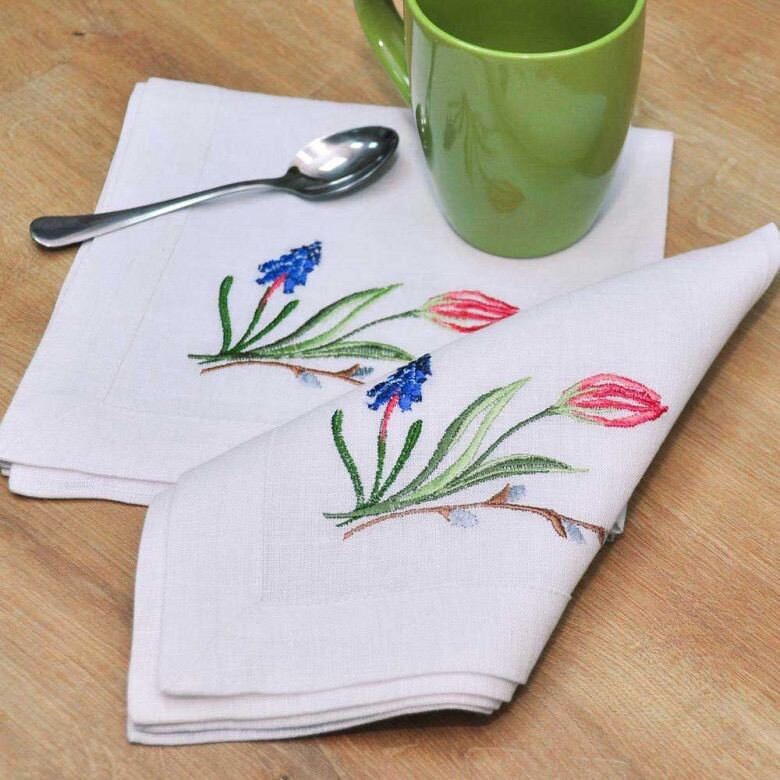 Set 8Napkins "TULIPS" 40* 40 СМ, Embroidered White Tablecloth. Ukrainian Embroidered Tablecloth.Gift for MomUkraine sellerMOTHERS DAY