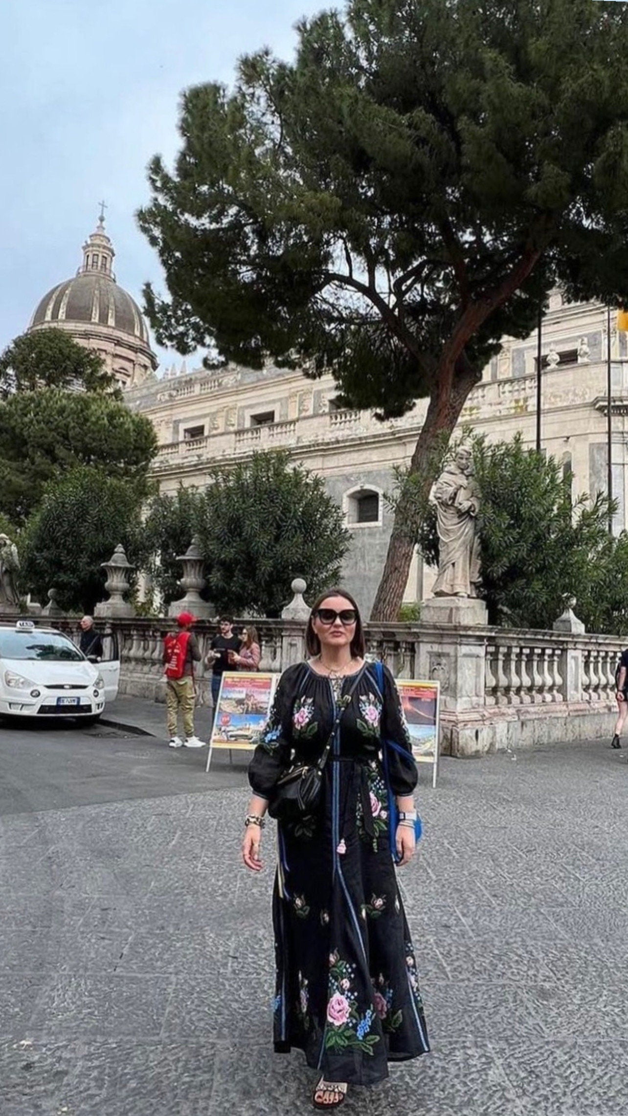 Black Ukrainian Embroidered Linen Boho Dress for Women