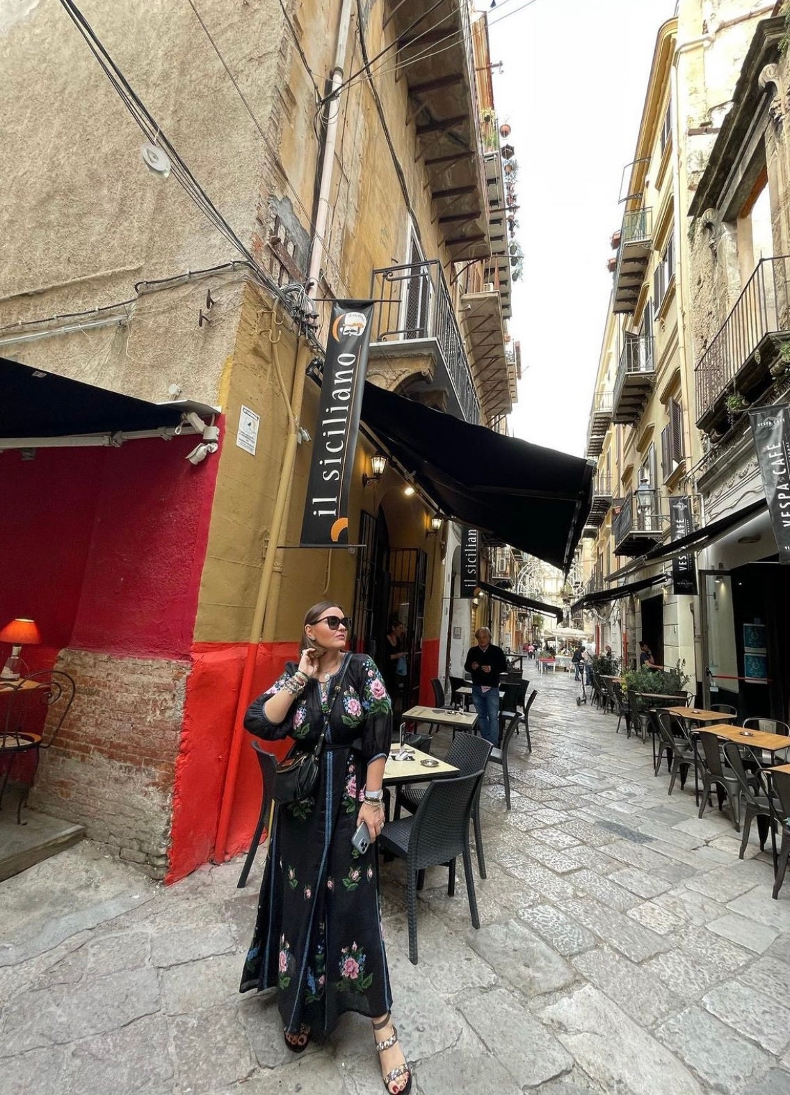 Black Ukrainian Embroidered Linen Boho Dress for Women