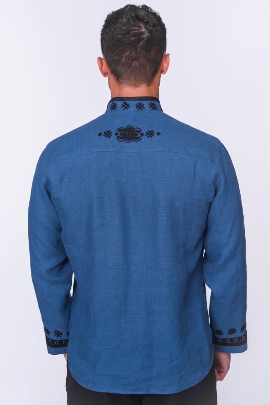 Men's Blue Ukrainian Embroidered Shirt - Traditional Style