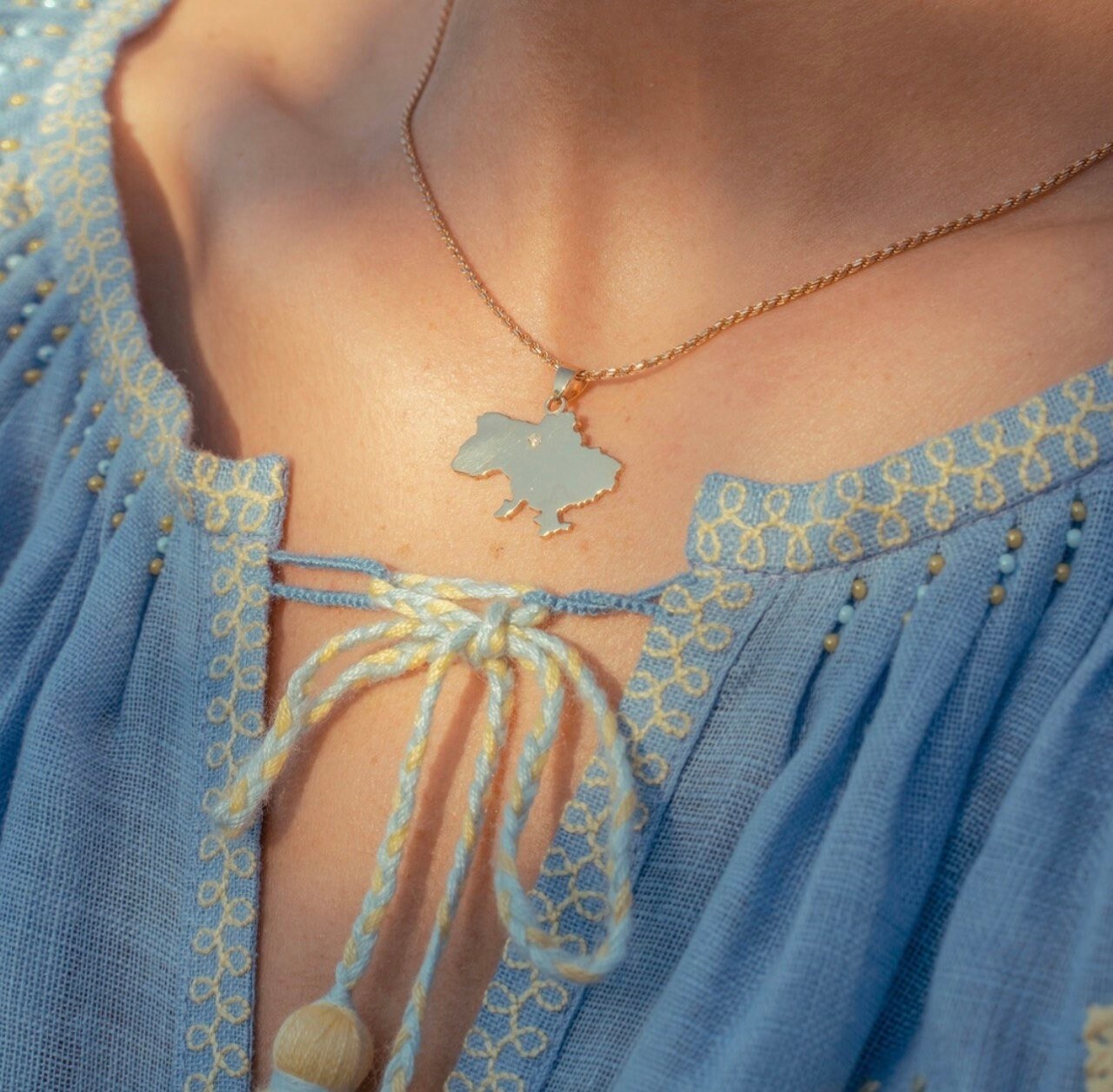 BLUE Ukrainian Embroidered Linen Boho Dress for Women