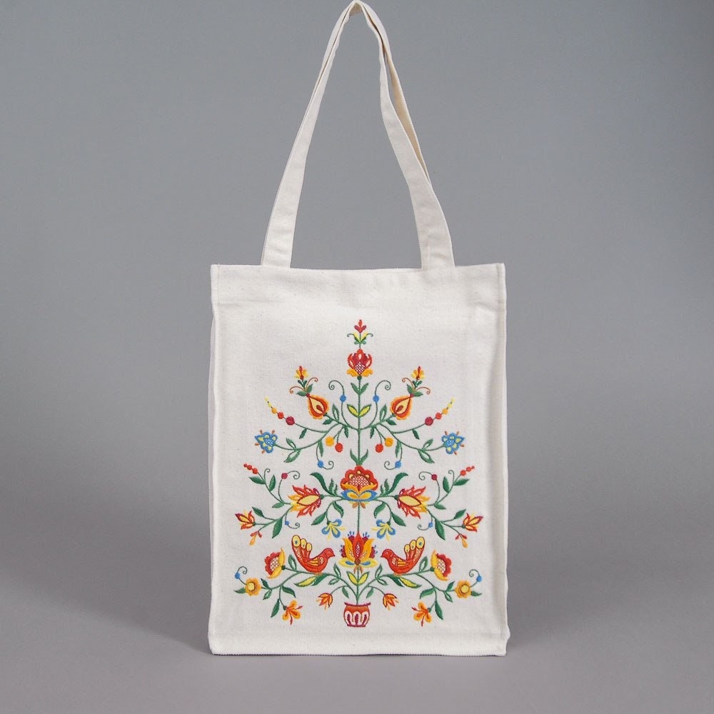Embroidered Organic Linen Bag - Bright Floral Summer Tote