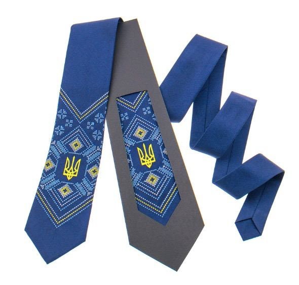 Embroidered Trident Tie for Men - Ukrainian Style