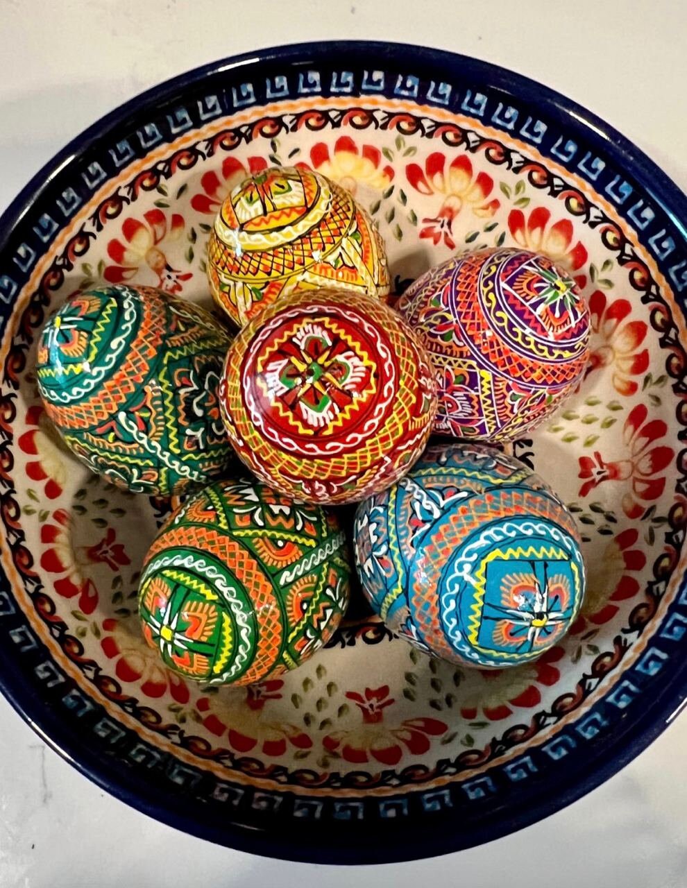 Set of 6 Hand-Painted Ukrainian Pysanky Wooden Eggs - Easter & Christmas Ornaments, Handmade Souvenirs