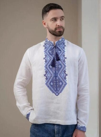 White Ukrainian Vyshyvanka for Men - Embroidered Traditional Shirt
