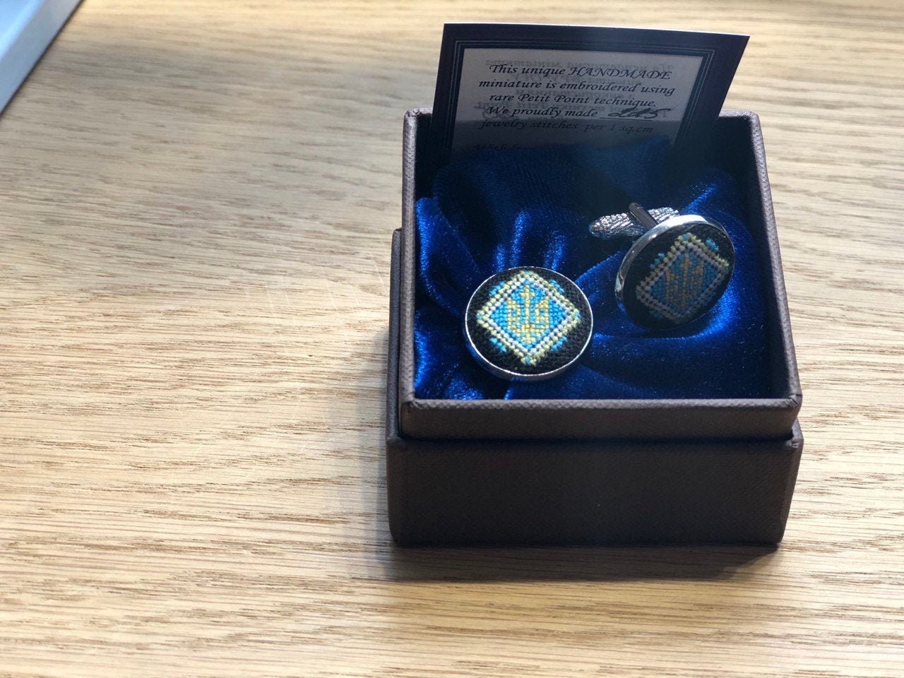 Trident Embroidered Cufflinks for Men – Elegant Handmade Groom Accessories